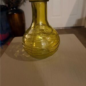 Vintage Amber Art Glass Bud Vase - Raised Embossed Swirl Pattern - Yellow